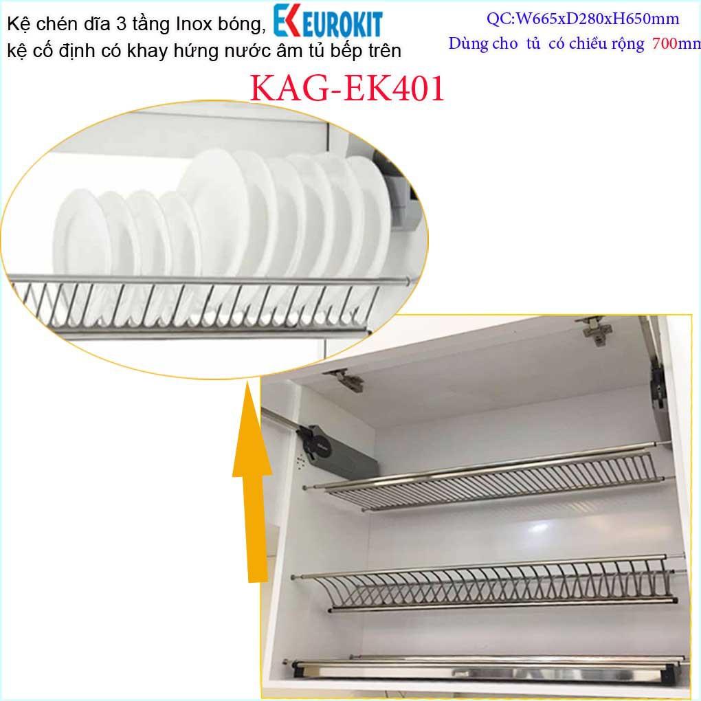 Kệ chén dĩa 3 tầng âm tủ chữ V KAG-EK401-70cm, kệ chén âm tủ Eurokit 70cm Inox bóng cao cấp