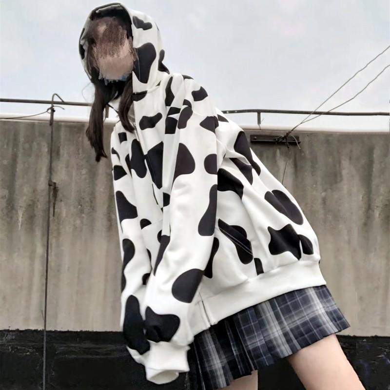 Hình ảnh Áo Khoác Dây Kéo Jacket Con Bò Sữa Unisex Form Rộng CHẤT NỈ NGOẠI DÀY DẶN CỰC ĐẸP CỰC NGẦU