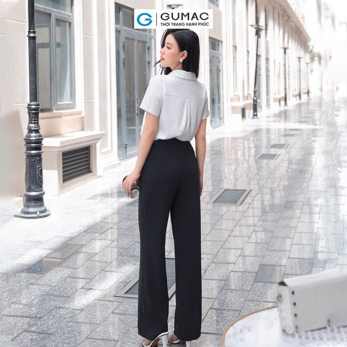 Quần tây nữ phom suông rộng giấu nút chiết ly công sở thanh lịch tôn dáng thời trang GUMAC QD09024