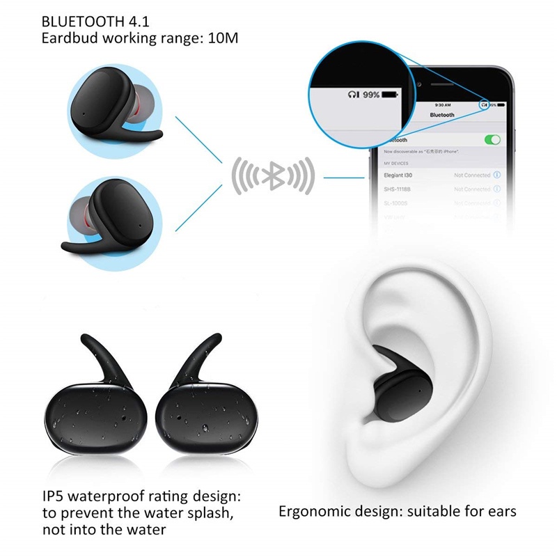 Tai nghe không dây Vitog Y30 TWS kết nối Bluetooth 5.0, chạm điều khiển, âm thanh Hifi sống động, kiểu dáng thể thao tương thích với hệ điều hành Android và iOS