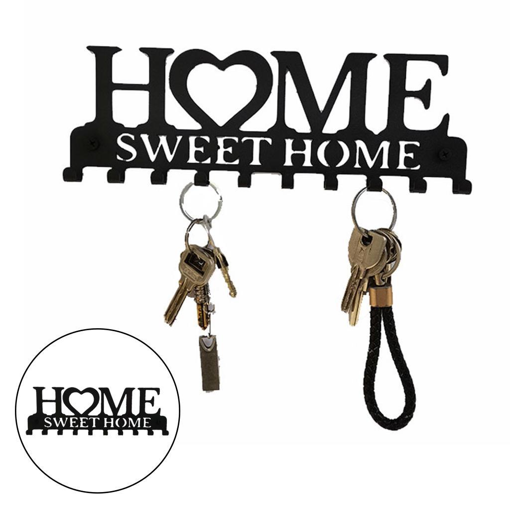 2xWall Mounted Key Holder 10 Hooks Iron Wall Hanger Storage Rack Organizer