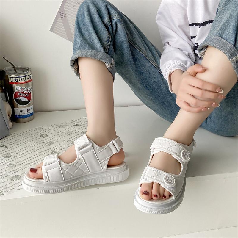 Dép sandal nữ quai dán Trần trám đế bánh mì siêu nhẹ cao 3cm