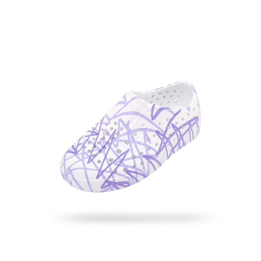 Giày Lười Trẻ Em NATIVE Jefferson Print Child - Shell White/ Shell White/ Lavender Burst Doodle - 28.5