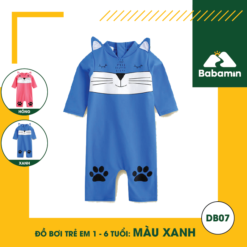 Đồ Bơi Trẻ Em Liền Thân 1 - 6 Tuổi - Babamin - Họa Tiết Hình Mèo Cute - DB07