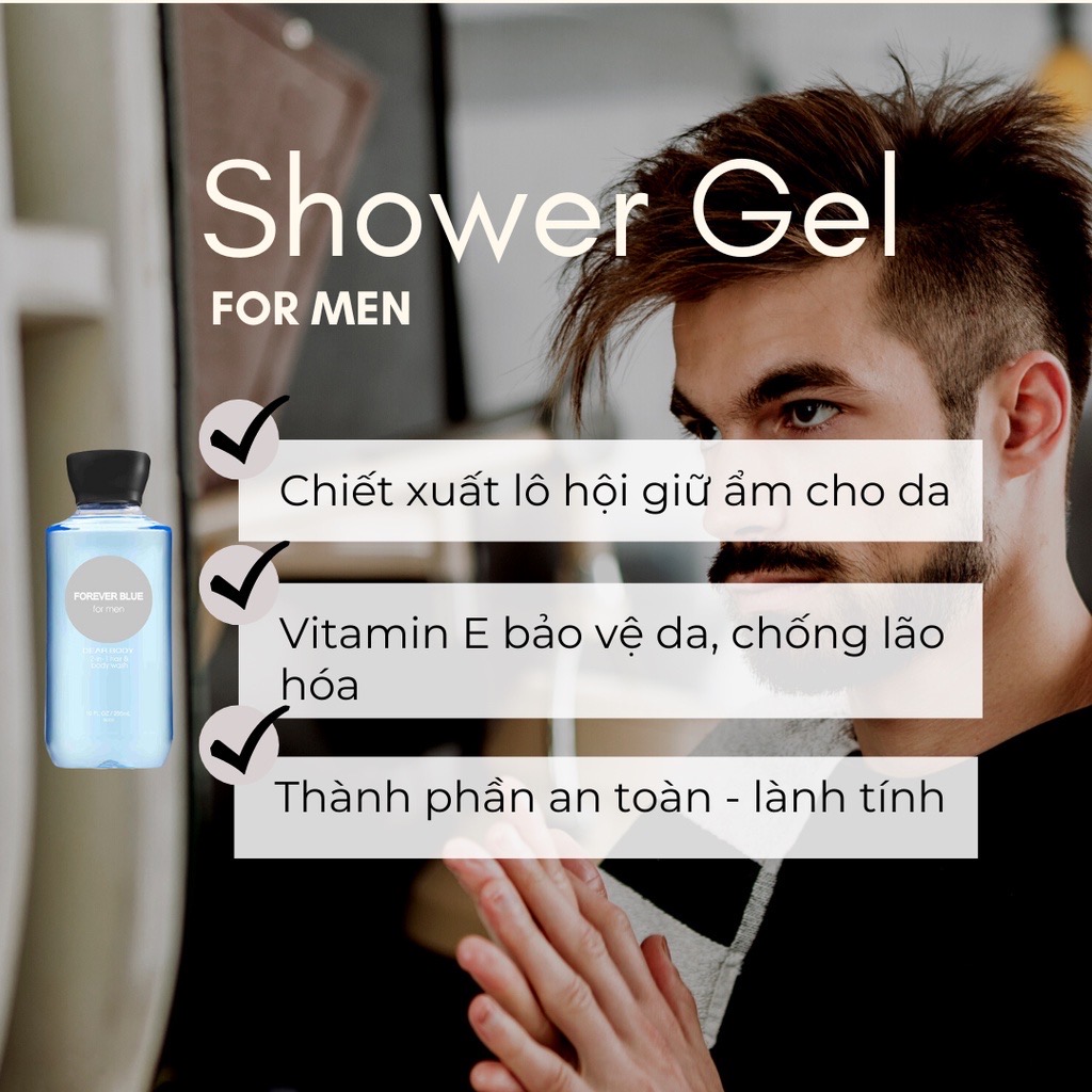 GEL TẮM DEAR BODY Dành cho NAM - DEAR BODY FOR MEN 295ml - GIẢI PHÁP SẠCH DA - LÁNG MỊN - HƯƠNG THƠM NÁM TÍNH - MẠNH MẼ