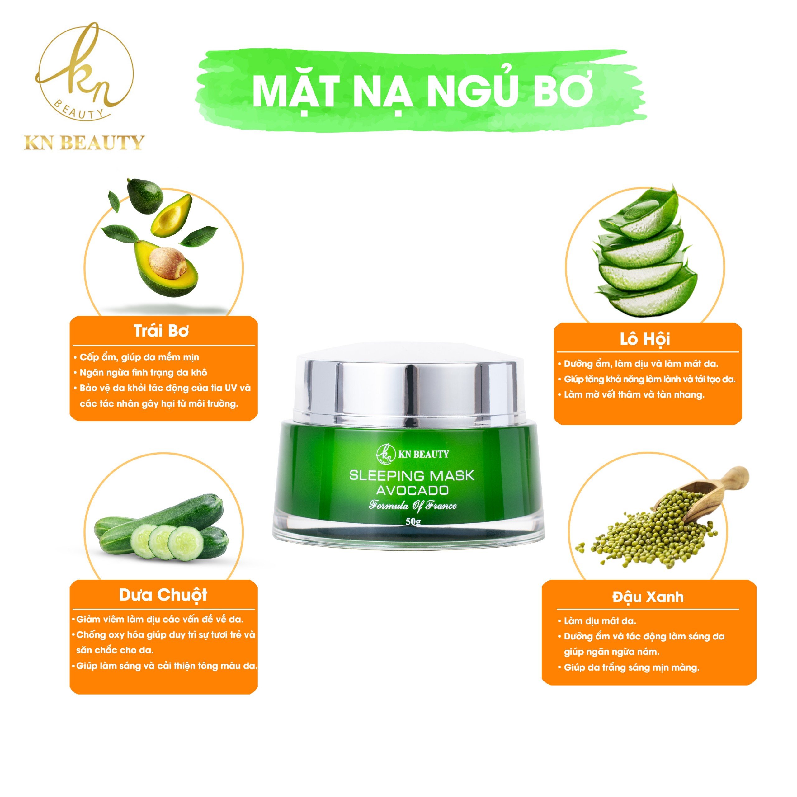 MẶT NẠ NGỦ CHIẾT XUẤT BƠ TƯƠI SLEEPING MASK - AVOCADO KN BEAUTY 50G