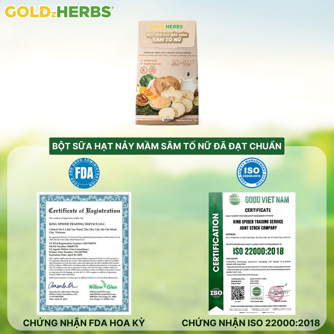 Hàng chính hãng - Bột sữa hạt nảy mầm sâm tố nữ GoldzHerbs - 14 gói/ 500g