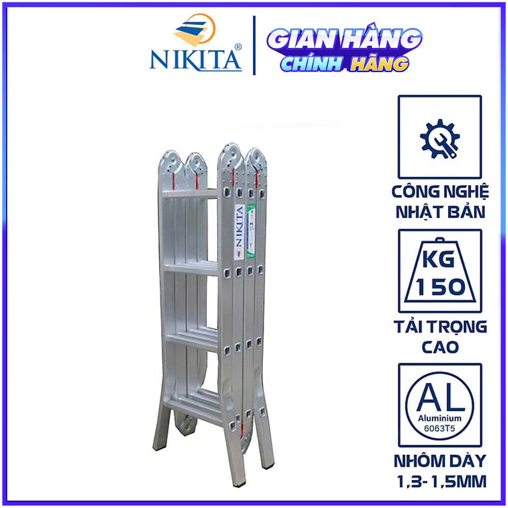 Thang nhôm gấp bốn khúc, Khóa thang tự động, an toàn, tiện dụng, đa năng - Chính hãng NIKITA 2024