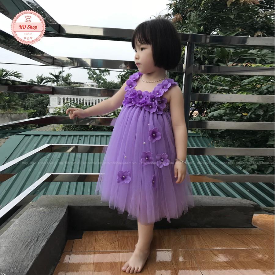 Đầm cho bé gái ️️ Đầm công chúa tím cà hoa tú cầu cho bé gái