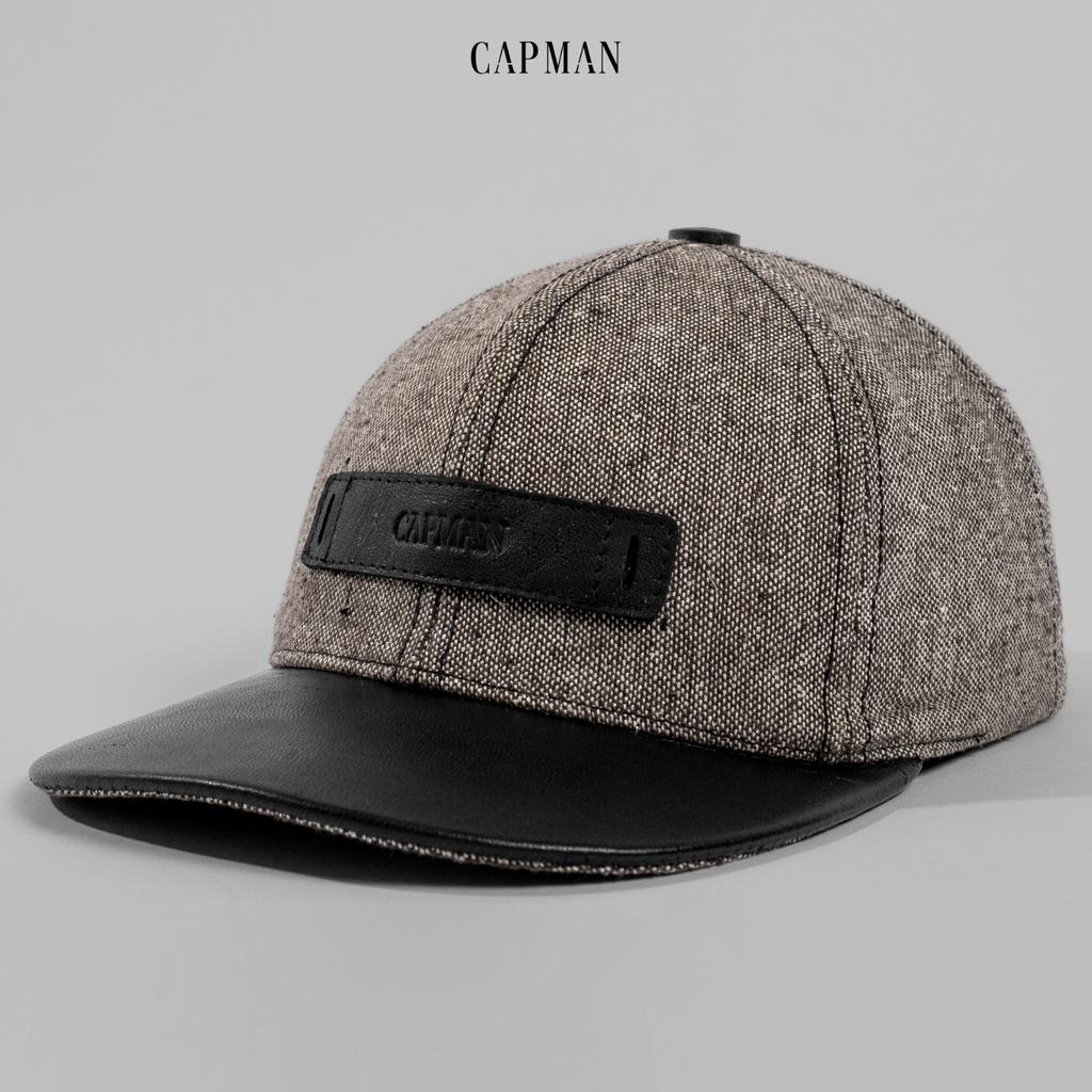 Mũ snapback hiphop CAPMAN màu xám nâu CM95 lưỡi da phong cách đường phố