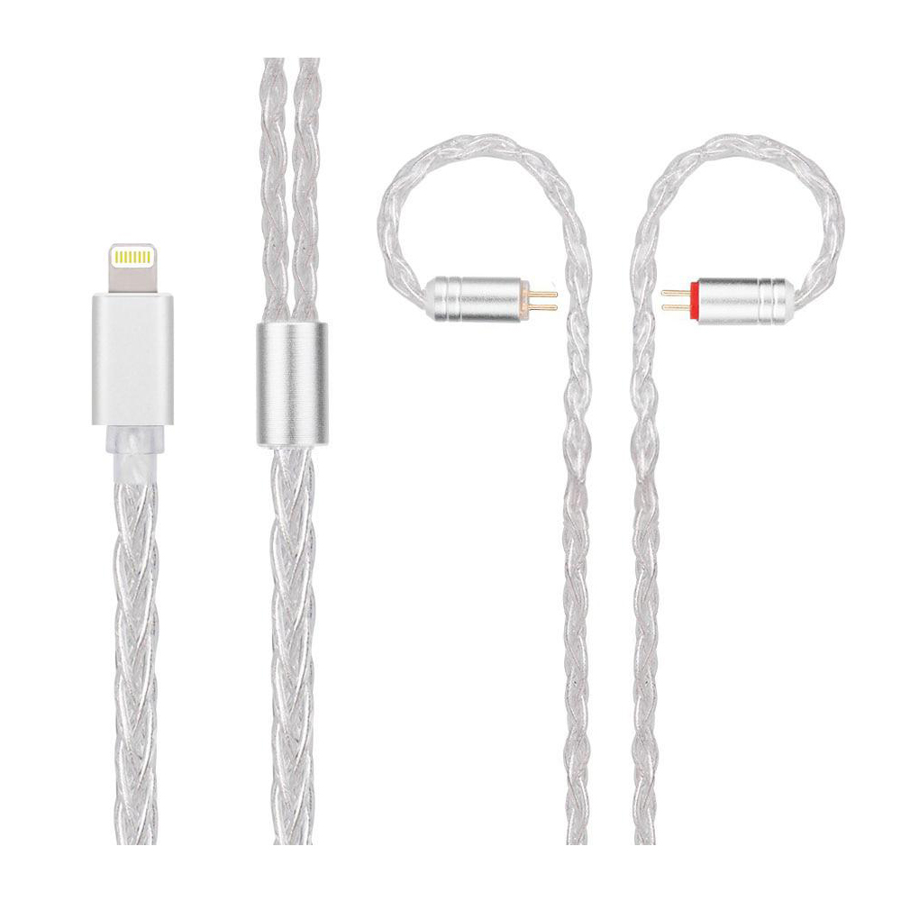 Cáp mạ bạc 8 lõi chất lượng cao cổng Lightning sang chân cắm 2P 0.78mm cho các loại tai nghe KZ TRN TFZ QKZ...Chip Apple C101 (MFI ) cho IP7 8 X XR XS...