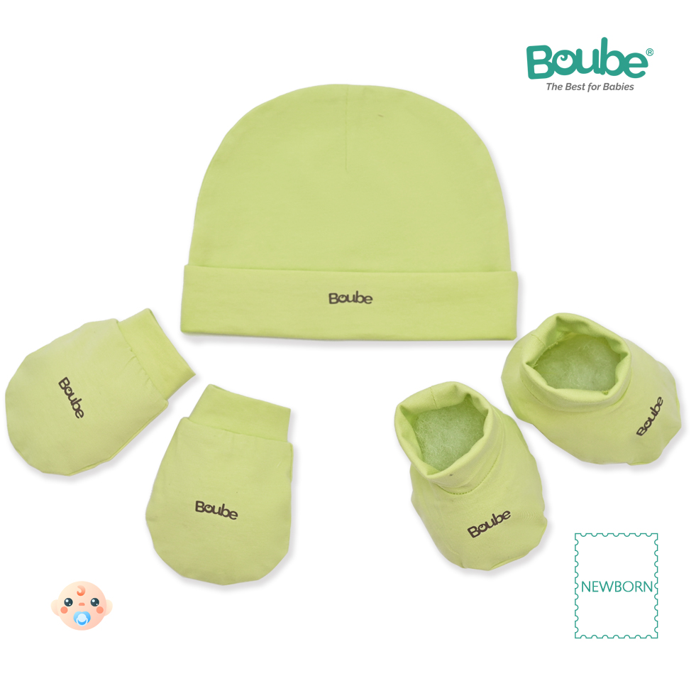 Set phụ kiện mũ, bao chân, bao tay nhiều màu sắc cho trẻ sơ sinh Boube, vải Cotton Organic thoáng mát - Size Newborn