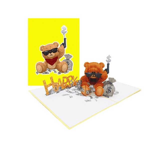 A48 -  Thiệp 3D Gấu Gangster – Happy Money Bear – Pop Up Card Viethands Giftshop