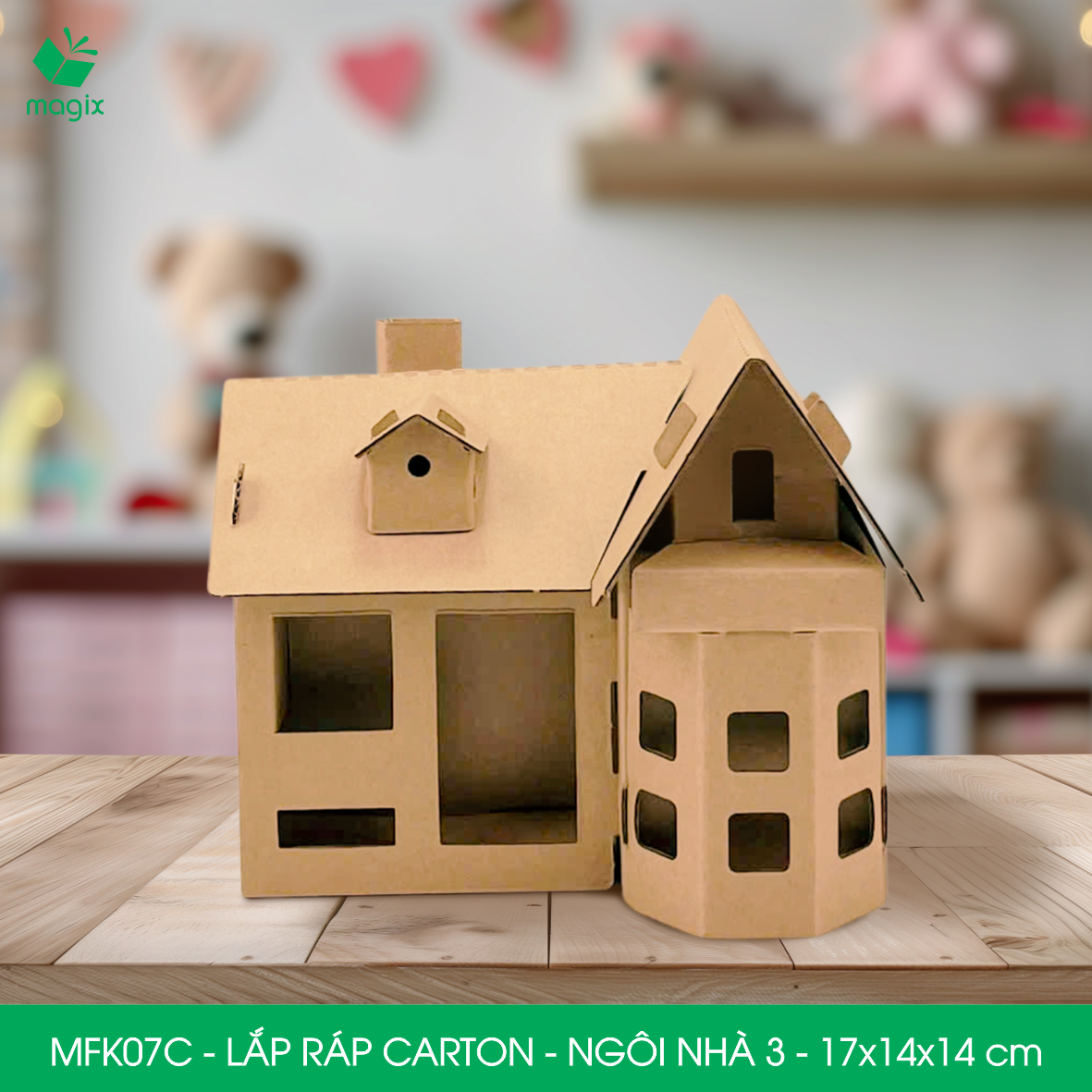 MFK07C - 17x14x14 cm - Mô hình ngôi nhà lắp ráp từ bìa carton cao cấp, nhà giấy carton mini sáng tạo