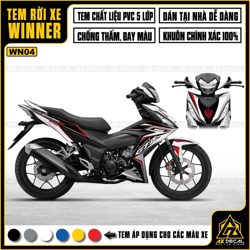 Tem Rời Dán Xe Winner V1 / 150 Mẫu GTR | WN04 | Decal Chế Xe Chất Liệu PVC Cao Cấp - Trắng Cam