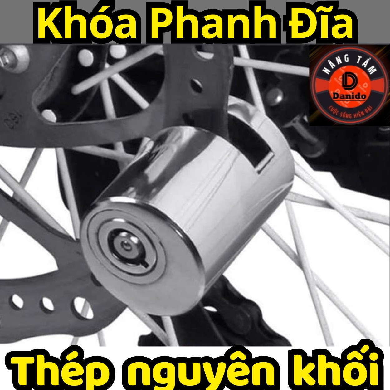 [THÉP NGUYÊN KHỐI] Khóa thép phanh đĩa xe máy chống trộm, khoá phanh đĩa chất liệu 100% thép nguyên khối cho moto, xe máy, xe đạp D Danido
