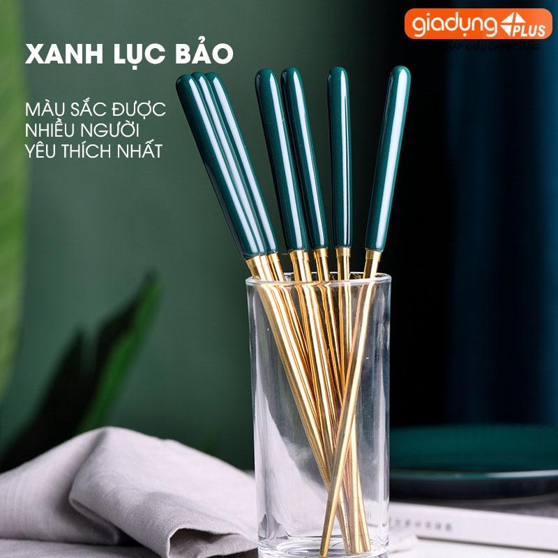 Đũa Inox 401 Mạ Vàng, Tay Cầm Cán Sứ Xanh Ngọc Lục Bảo Sang Trọng - Phong Cách Bắc Âu