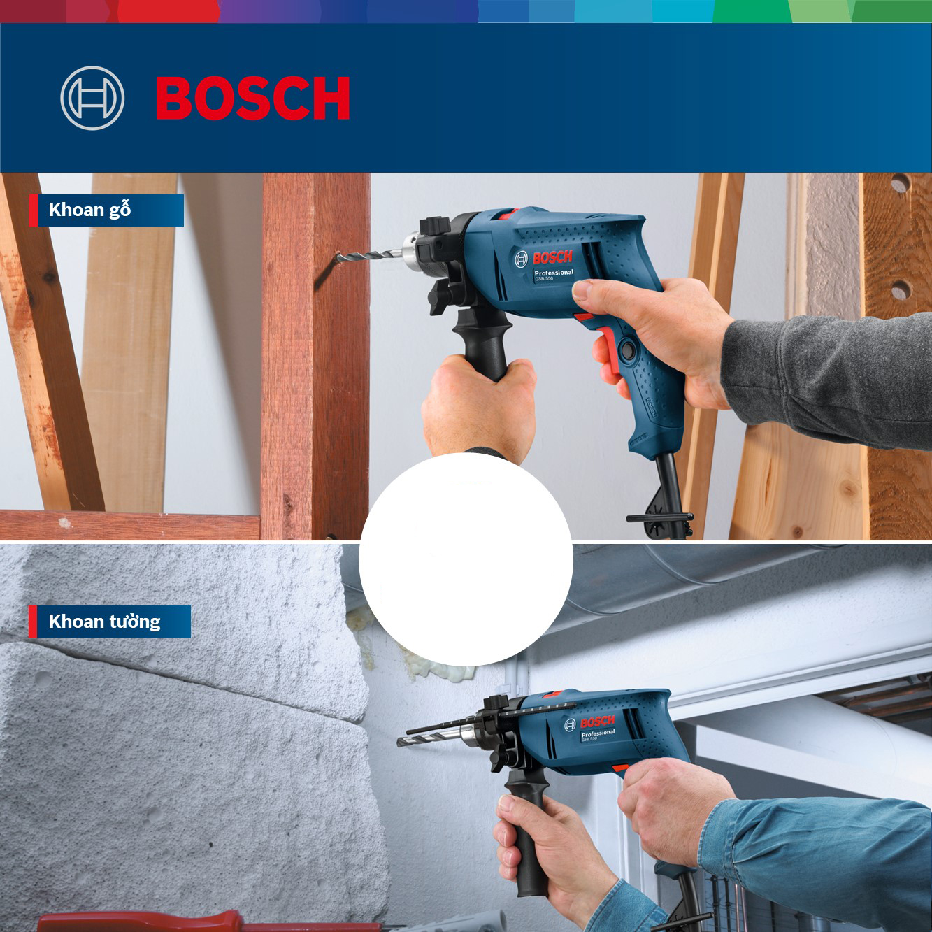 [Coupon 30K đơn 459K] Máy khoan động lực Bosch GSB 550 550W - Tặng bộ phụ kiện FREEDOM 90 chi tiết