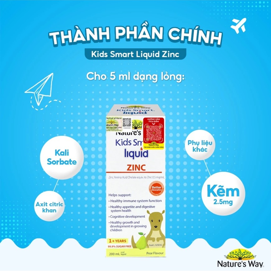 Siro Nature's Way Kids Smart Liquid Zinc 200ml bổ sung kẽm, tăng sức đề kháng cho bé, hỗ trợ tiêu hoá