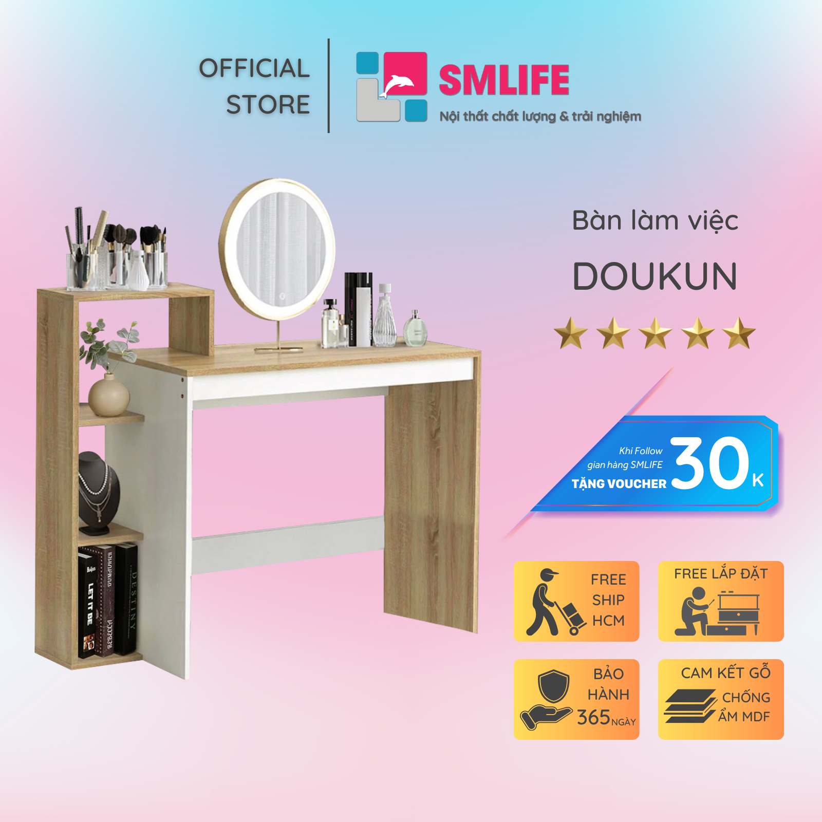 Bàn làm việc, bàn học gỗ hiện đại SMLIFE Doukun | Gỗ MDF dày 17mm chống ẩm | D110xR40xC91cm