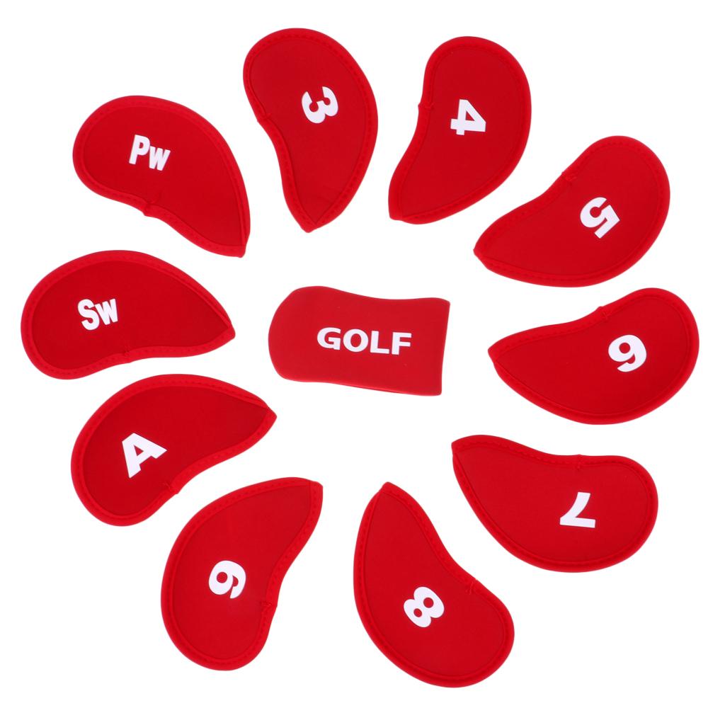 10pcs Neoprene Golf Iron Head Covers+1 Pcs Golf Putter Headcovers Set Red
