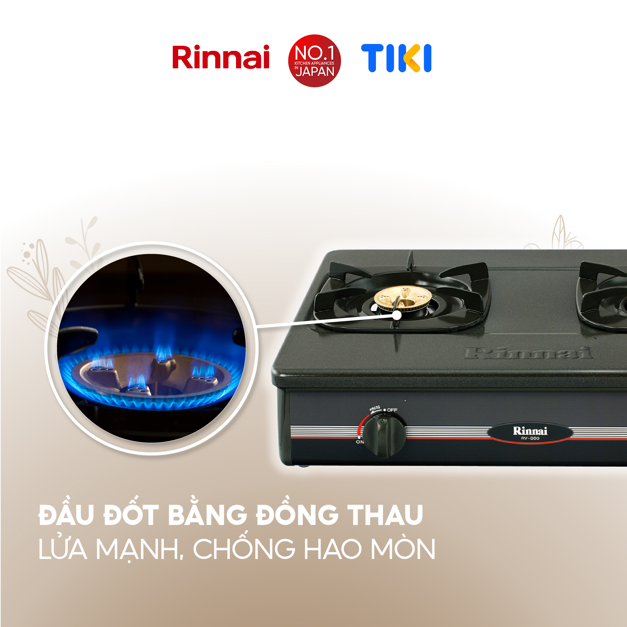 Bếp gas dương Rinnai RV-860GSB(M) mặt bếp men và kiềng bếp men - Hàng chính hãng.