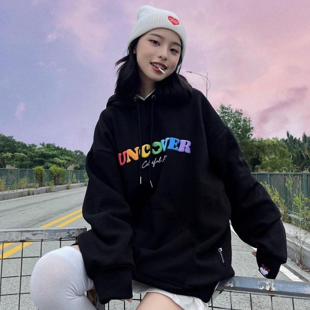 ÁO KHOÁC HOODIE NAM NỮ FORM RỘNG TAY PHỒNG VẢI NỈ MÀU ĐEN IN HÌNH, ÁO HOODIE UNISEX UNICON