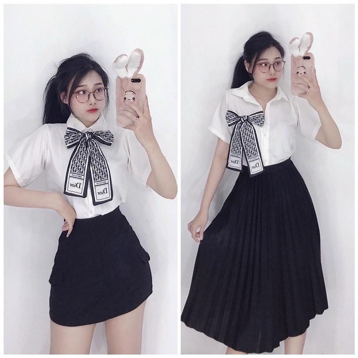 Áo sơ mi trắng cột nơ