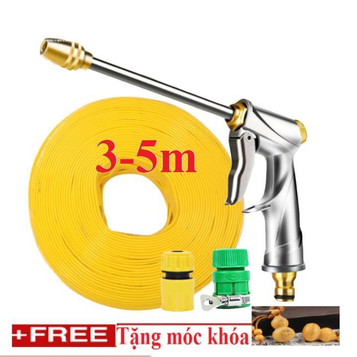 Bộ dây vòi xịt nước rửa xe, tưới cây .tăng áp 3 lần, loại 3m,5m 206701-Ađầu đồng,cút,nối nhựa v+tặng móc khoá