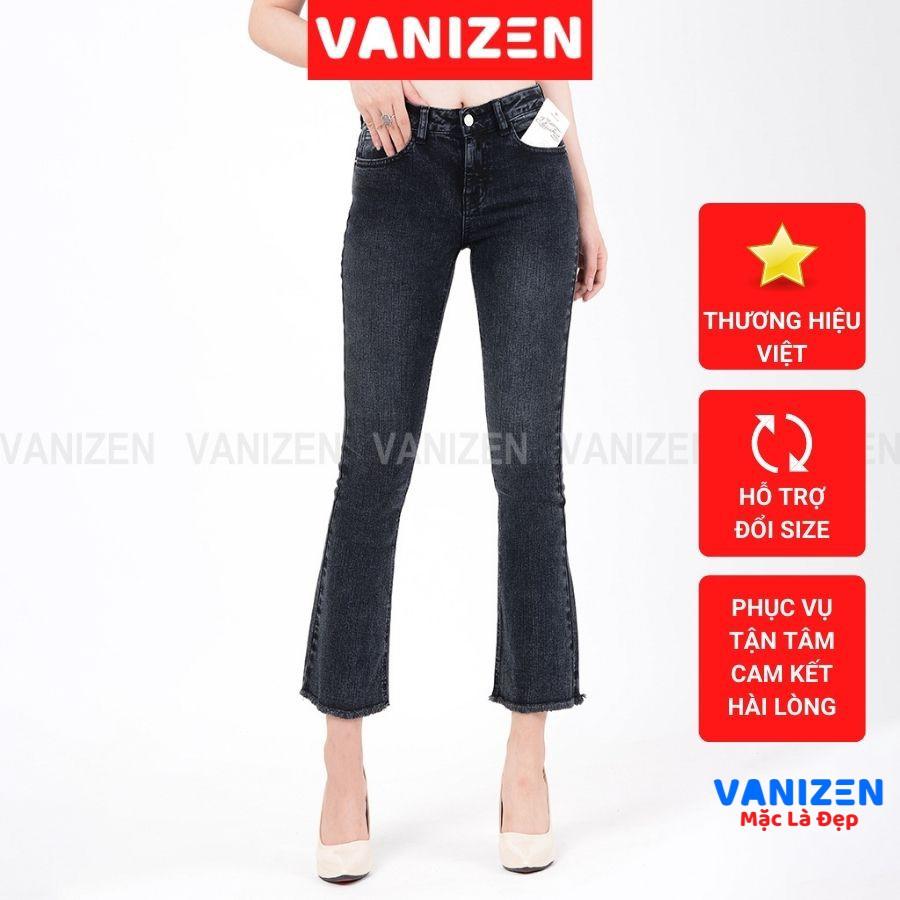 Quần jean nữ ống loe đẹp lưng cao cạp cao trơn xám khói hàng hiệu cao cấp mã 412 VANIZEN