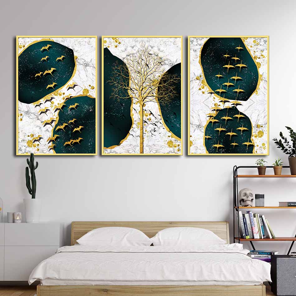 Bộ 3 tranh canvas treo tường Decor Họa tiết vàng phong cách đơn giản - DC035