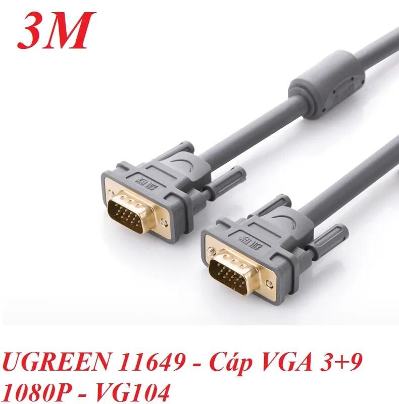 Ugreen UG11649VG104TK 3M màu Xám Cáp tín hiệu VGA 3 + 9 hỗ trợ phân giải 1080P - HÀNG CHÍNH HÃNG