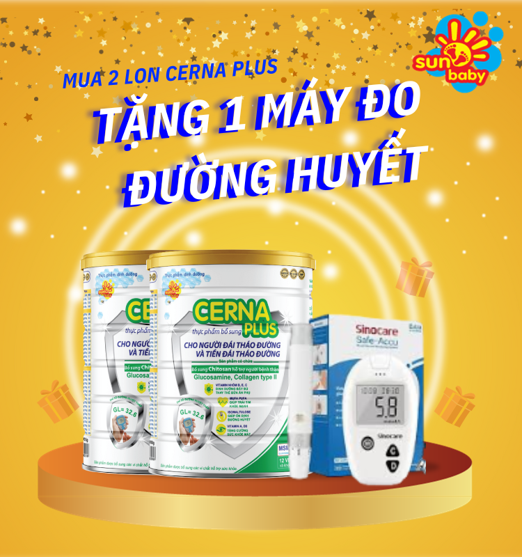 [ Tặng 1 bộ máy đo đường huyết ] Combo 2 lon Cerna Plus dinh dưỡng cho người tiểu đường 900g Sunbaby