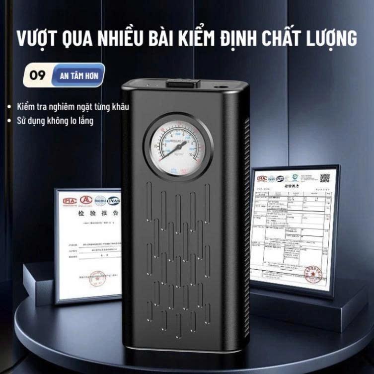 Máy bơm lốp ôtô không dây cầm tay sạc USB ngắt tự động, thiết kế nhỏ gọn công suất lớn