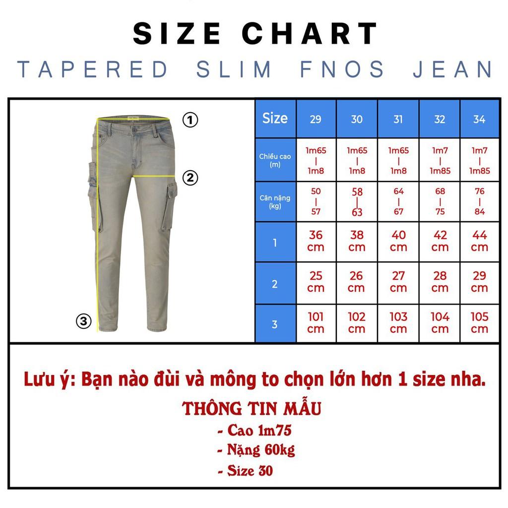 Quần Jean Nam Cargo Túi Hộp Cao Cấp FNOS Màu Vintage Trơn Wash Bụi - Kèm Dây - Form Slimfit - Jean Thun Co Giãn