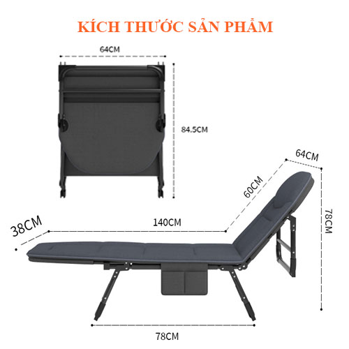 Ghế giường gấp gọn đa năng, ghế văn phòng nghỉ trưa tiện lợi ngả 180 độ