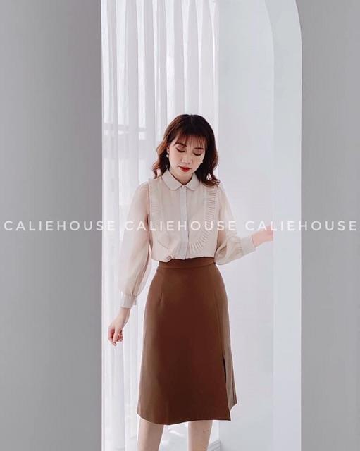 Chân váy suông sẻ trước dài 60cm chất liệu tuyết mưa