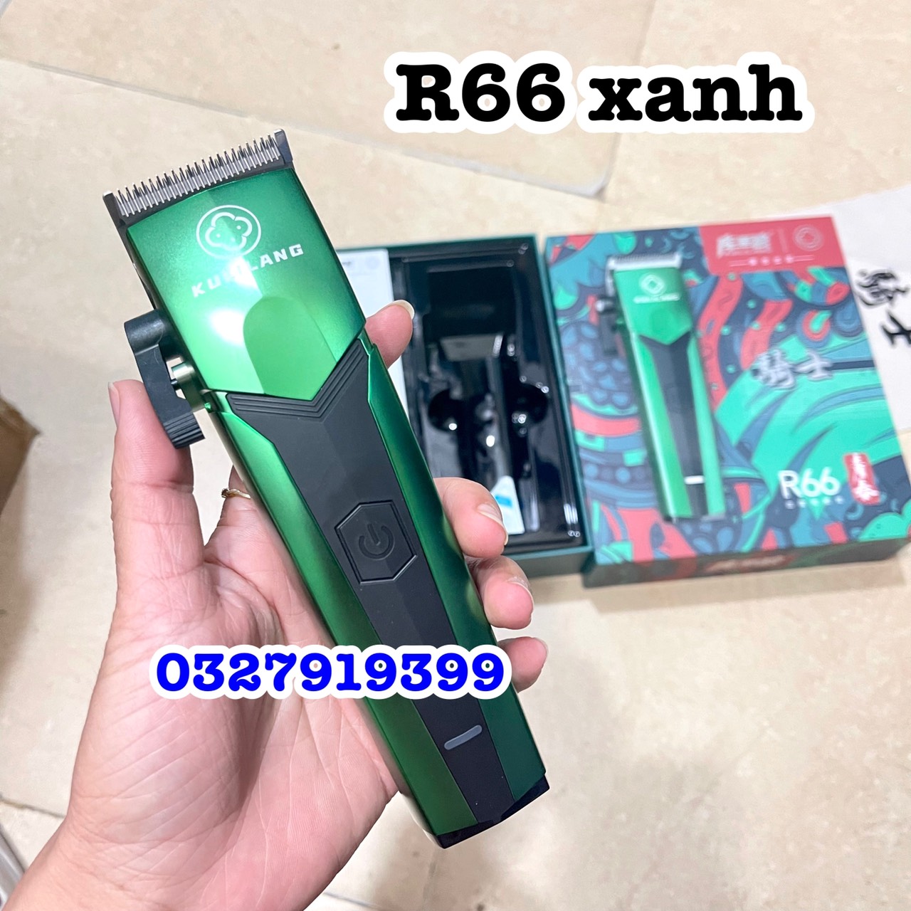 Tông đơ cắt tóc chuyên nghiệp R66 xanh