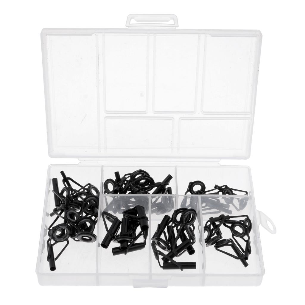 40Pcs/Box Fishing Rod Guides Replacement Tip Ring Ceramic Guide Eye Rings