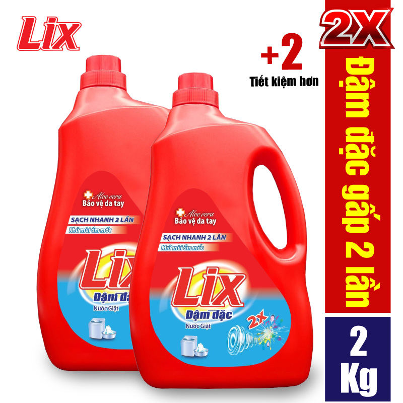 COMBO 2 Chai nước giặt Lix đậm đặc hương hoa (2 chai x 2kg) NG201