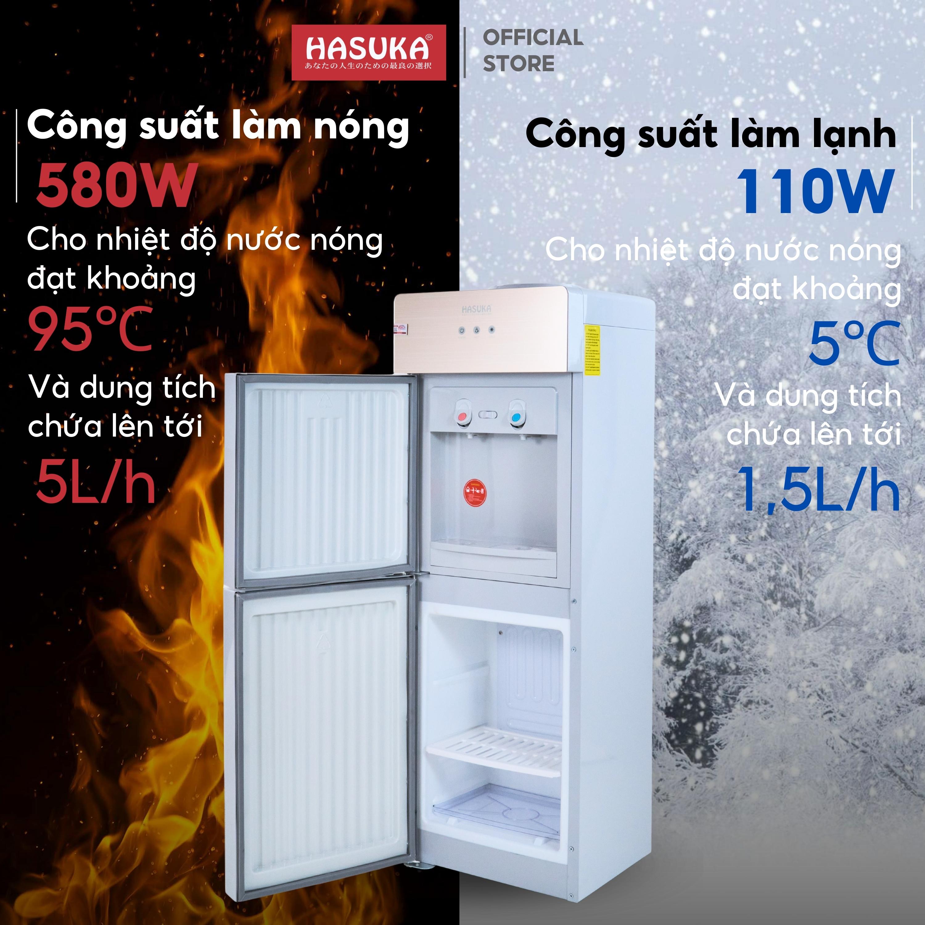 Cây nước nóng lạnh úp bình HASUKA HSK-516 công suất nóng lạnh 580W/110W, bình chứa nước bằng Inox 304 - HÀNG CHÍNH HÃNG (BH 12 tháng)