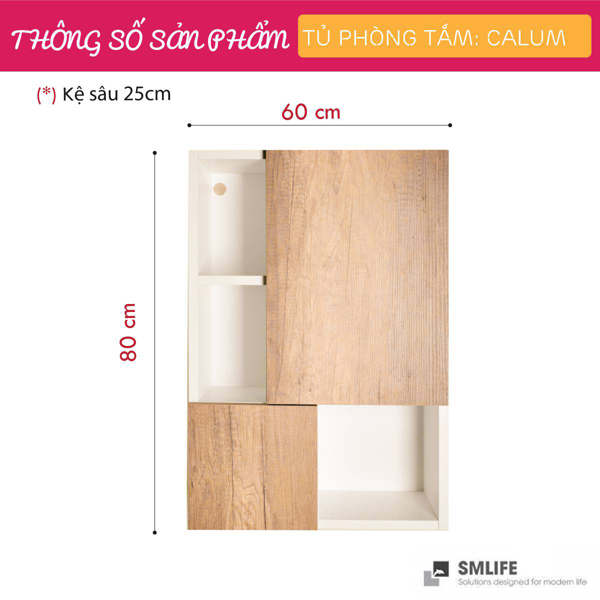 Kệ khăn tắm, mỹ phẩm gỗ hiện đại SMLIFE Calum | Gỗ MDF dày 17mm chống ẩm | D60xR25xC80cm