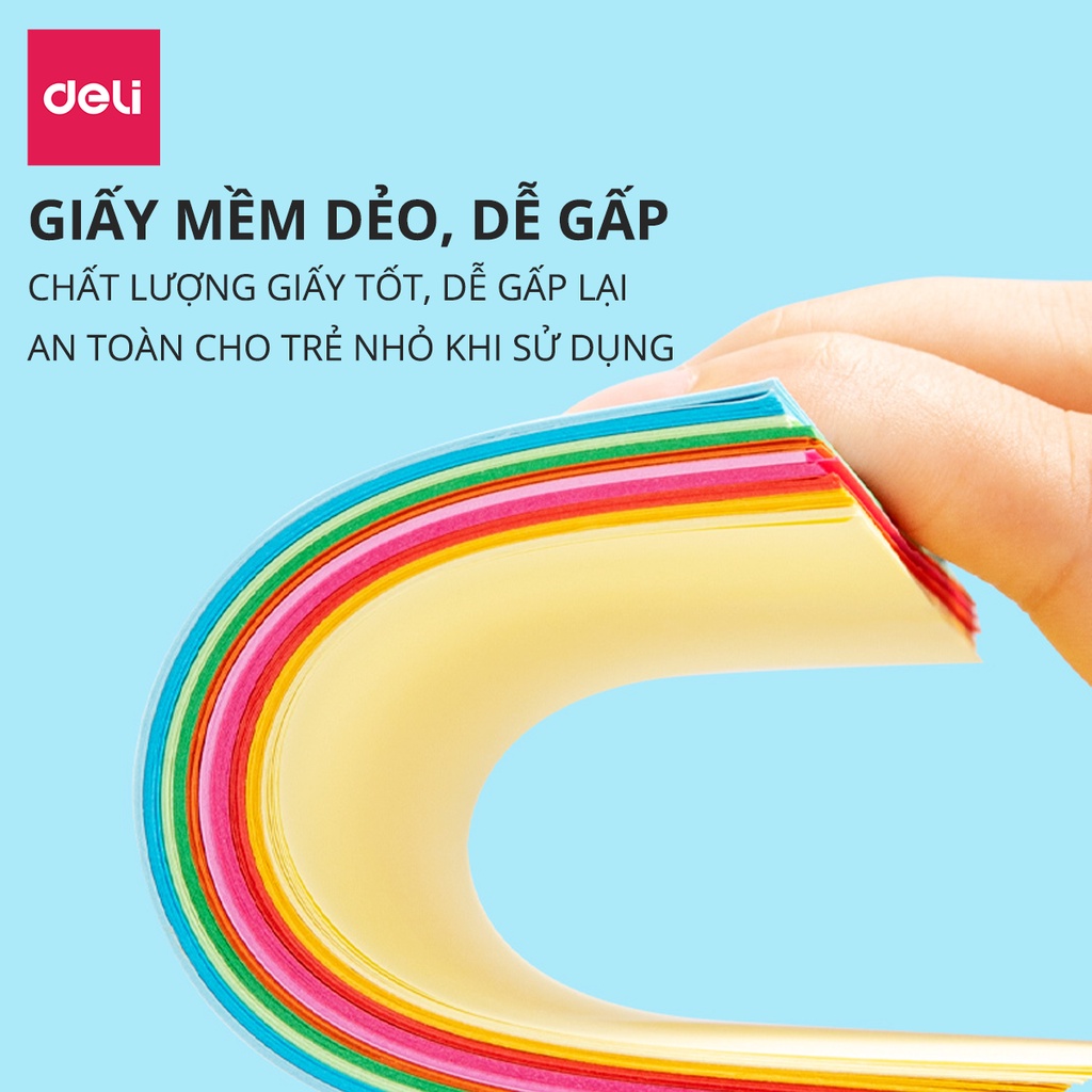 Giấy Thủ Công 100 Tờ Học Sinh Nhiều Kích Cỡ Deli - Giấy Gấp Origami, Giấy Gấp Hạc Hoa Động Vật - Đồ Chơi Giáo Dục Khéo Tay Cho Bé - 83631 / 83632 / 83633 / 83634