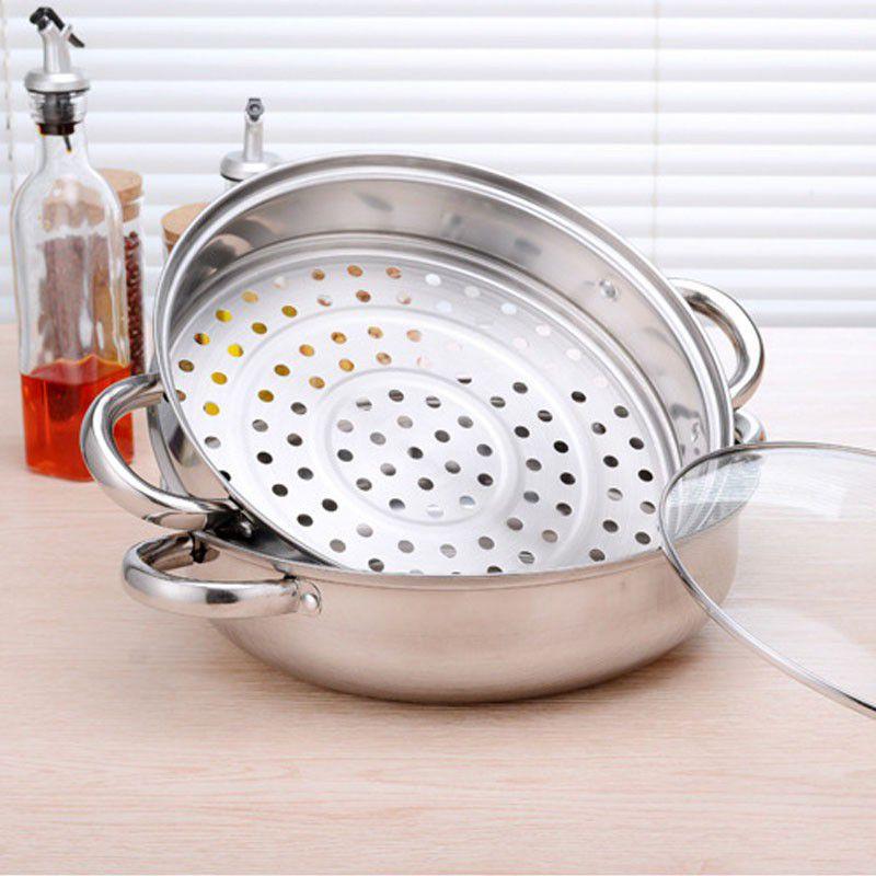 Nồi lẩu kiêm nồi hấp bánh bao xôi 2 tầng inox nắp thủy tinh cao cấp