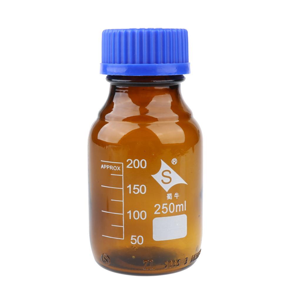 2 Pcs Graduated Round Glass Reagent Bottle With Scale Line Screw Cap 250mL