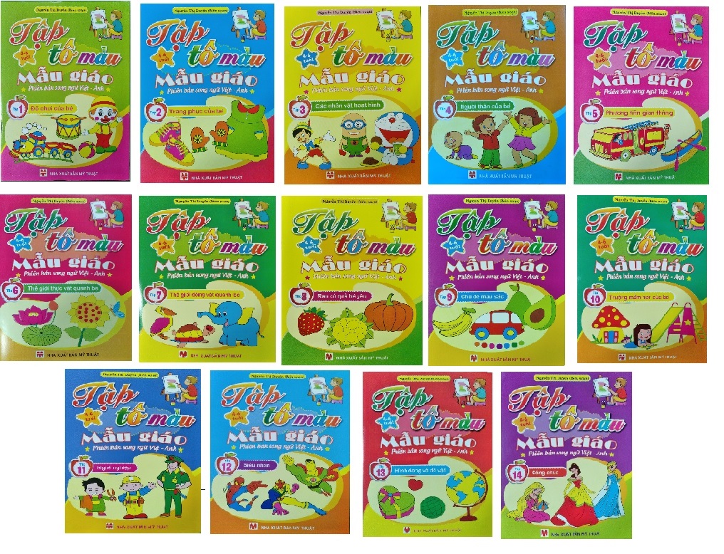 Sách - Combo 14 cuốn Tập tô màu mẫu giáo Phiên bản song ngữ Việt Anh