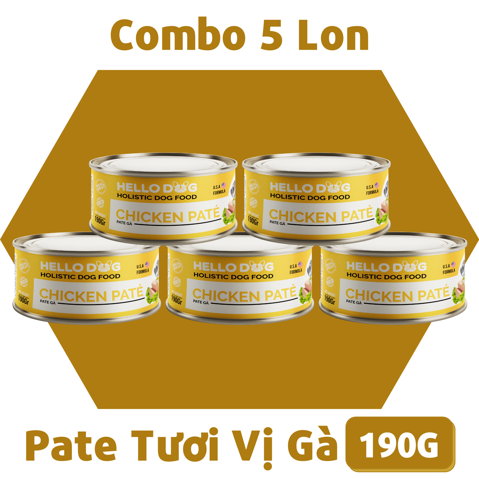 (Combo 5 Lon) Pate Tươi Cho Chó Vị Gà - Hello Dog Chicken Pate 190G