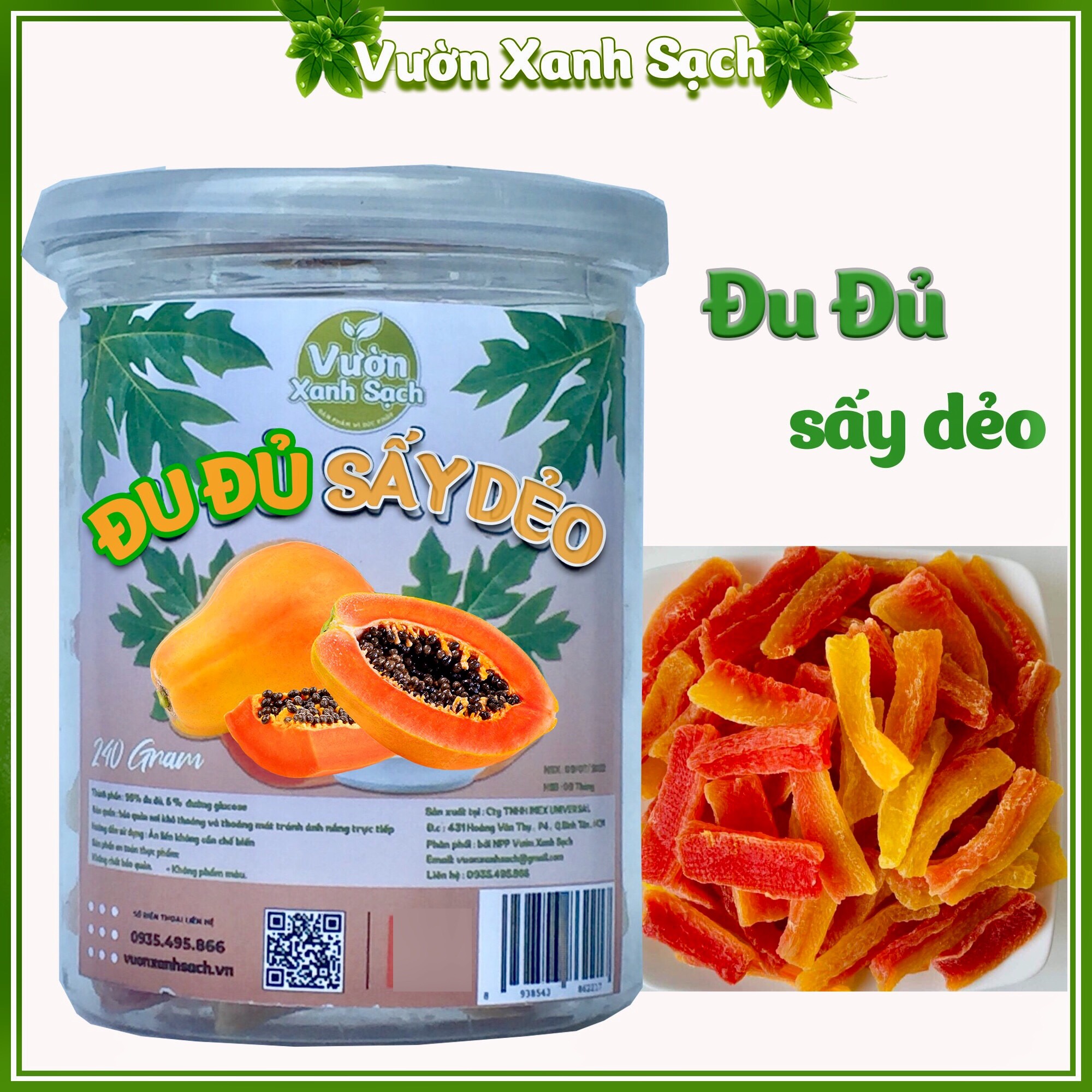 Đu đủ sấy dẻo 240G / Thương hiệu Vườn Xanh Sạch