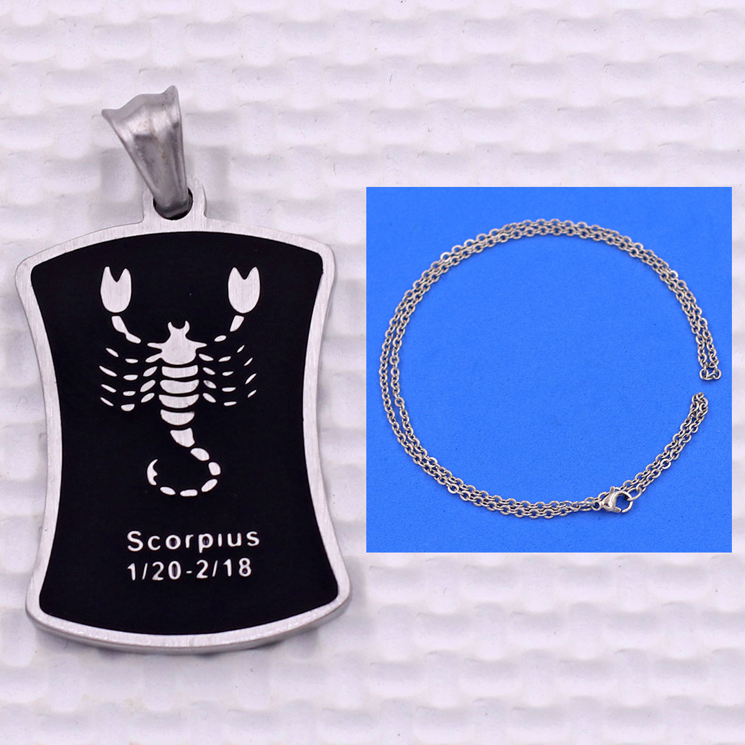 Mặt dây chuyền cung Hổ Cáp - Scorpius inox trắng kèm vòng cổ dây chuyền inox trắng + móc inox trắng, Cung hoàng đạo