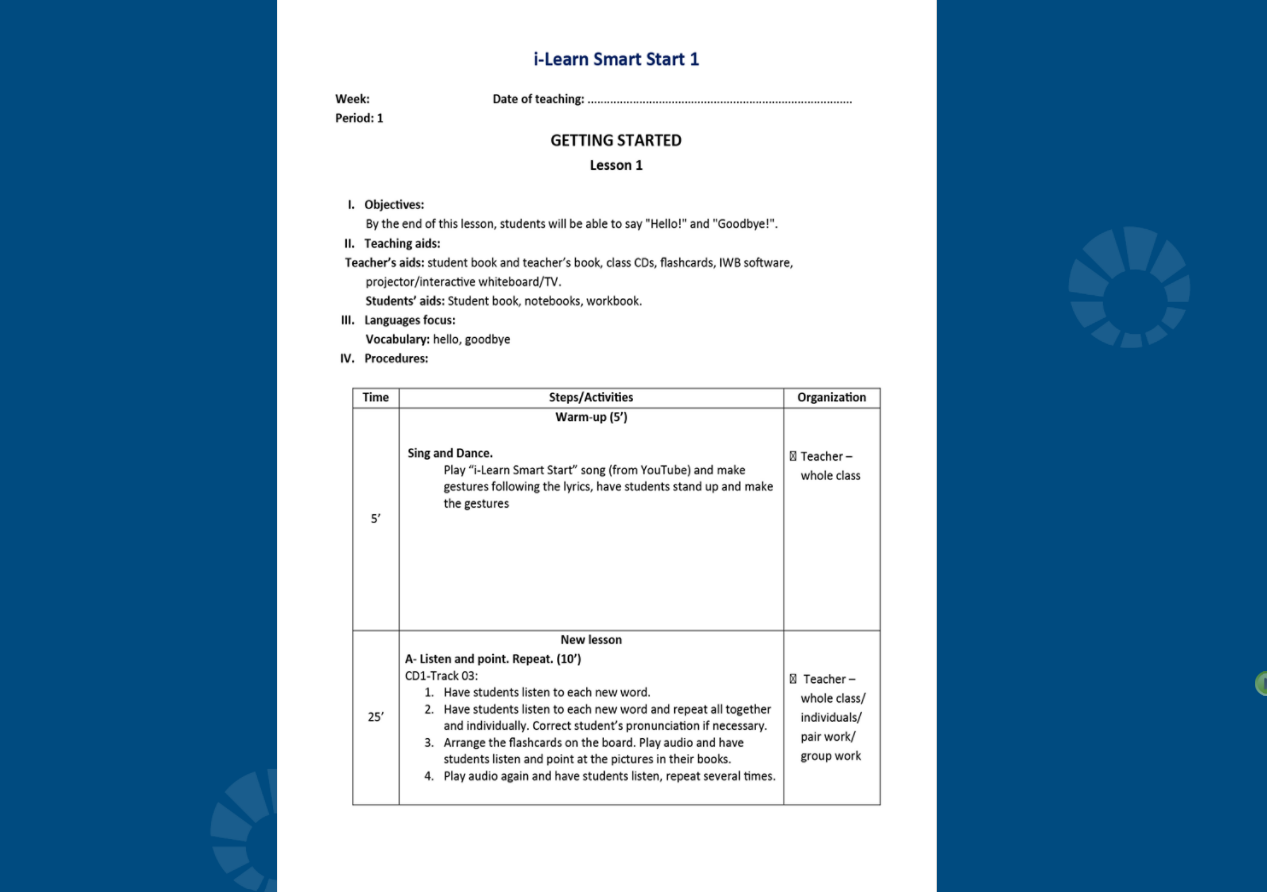 Tiếng Anh 1 i-Learn Smart Start Giáo án gợi ý